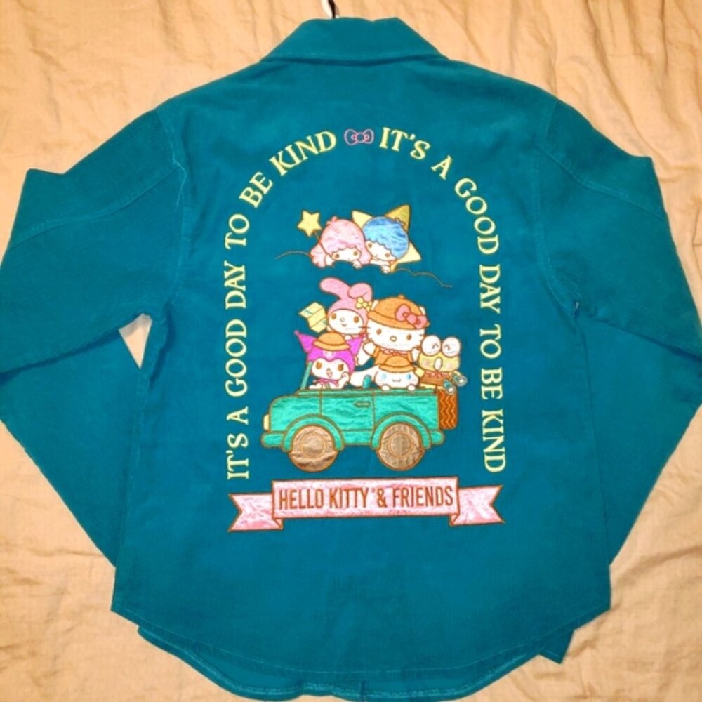 Hello Kitty by Sanrio Teal Corduroy Button Down Shirt Jacket RARE EDITION